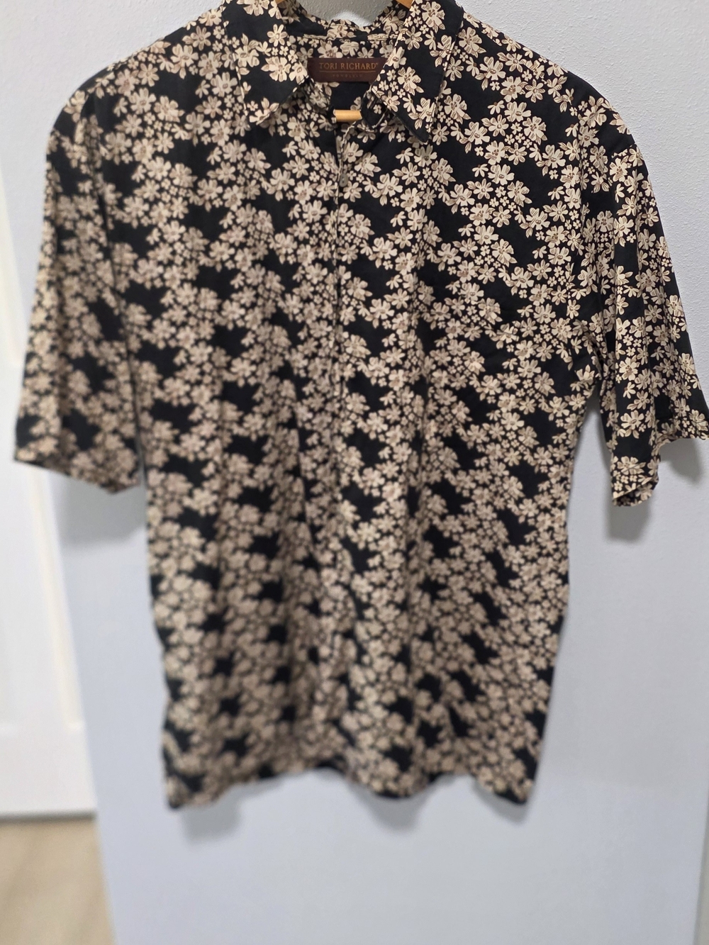 Tori Richard Black Shirt with Cream Floral Pattern